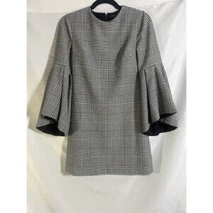 Alice Olivia Classics Thym Dress Women's 0 Black White Houndstooth Bell Sleeves